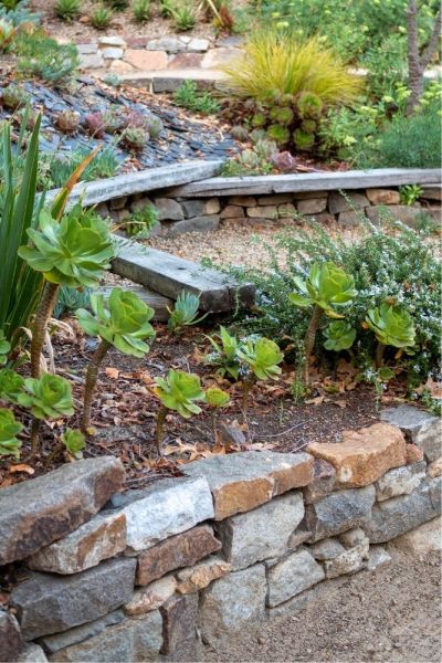 Hand made bench and retaining wall