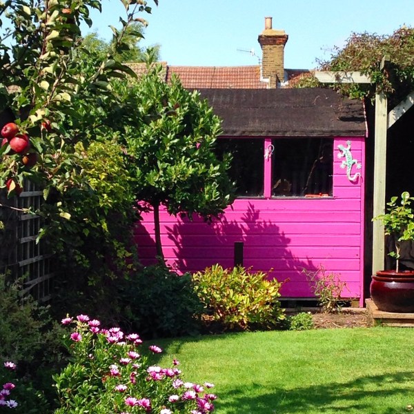 An eye-catching colour will transform your shed, like this brilliant pink