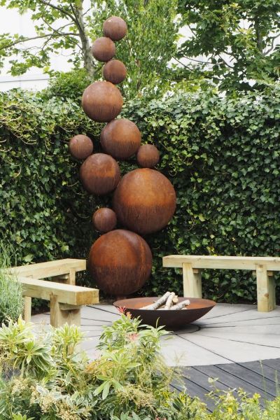 Sculpture in a garden corner