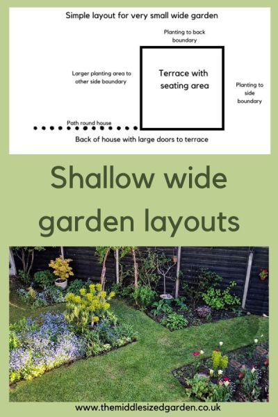 Posy designed a smaller shallow wide garden (top picture). The bottom photo shows Jo Rutherford's diagonal borders in her own garden.