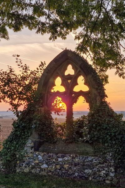 An old church window as a focal point