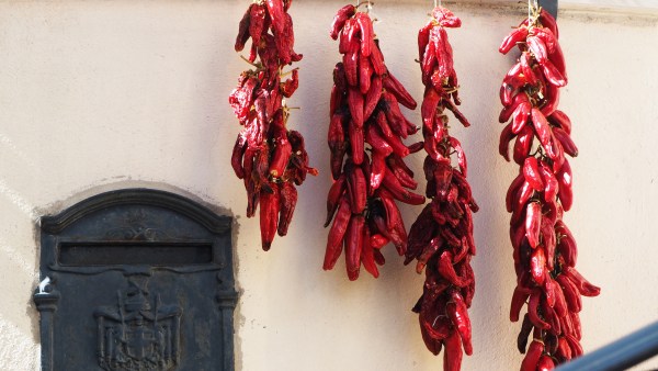 Dry chillies on strings