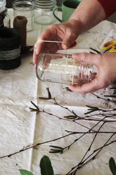 Decorating Christmas jam jars