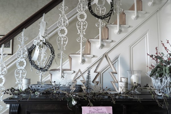 Christmas tablescape with silver birch, pussy willow and berries