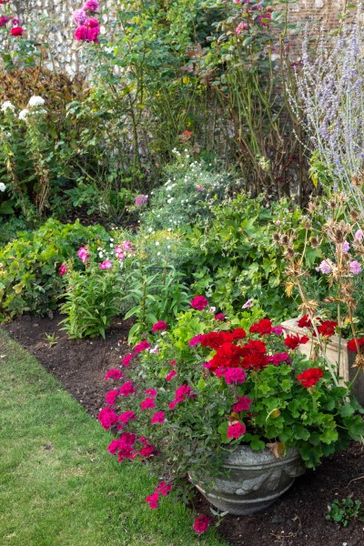 Garden planters in a border