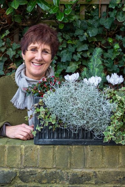 Jane Beedle with a winter window box