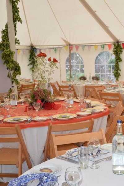 Add mis-matched tablecloths, china and vases to the plain white hired cloths. Garden party decorations #garden