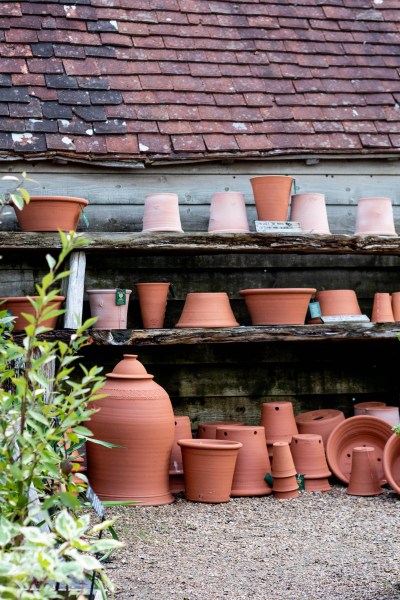 Pots for sale at the Great Dixter shop