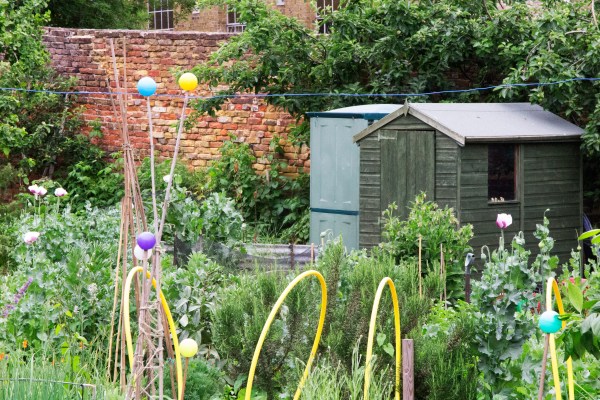 Dark green helps a shed merge with its background