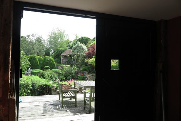 Tom Croft's garden framed by barn doors.