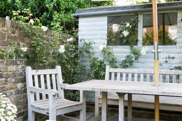 Choose pale, romantic colours for your shed.