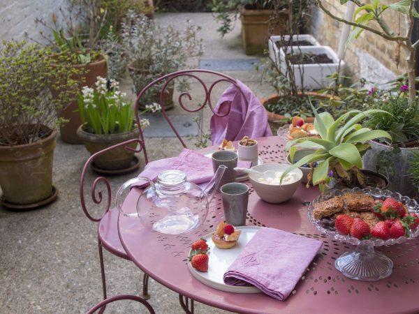 Pink garden table and chairs